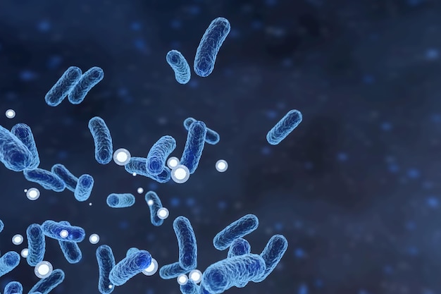 Vírus infeccioso com detalhes de superfície na renderização 3d de fundo azul