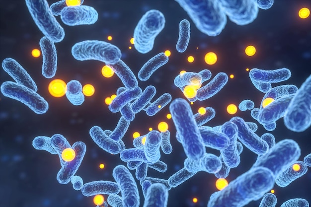Virus infeccioso con detalles de superficie sobre fondo azul renderizado 3d