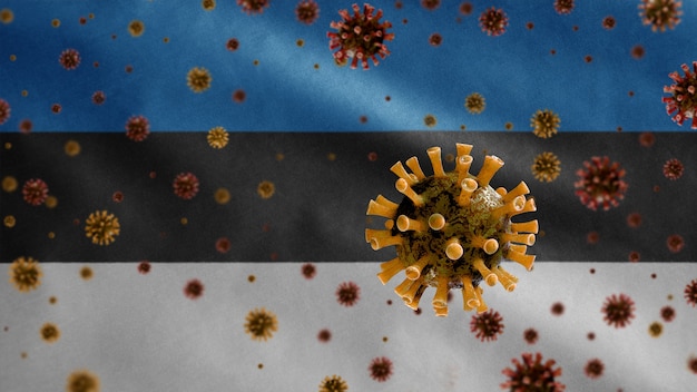 Foto virus de microscopio de coronavirus de bandera ondeante de estonia