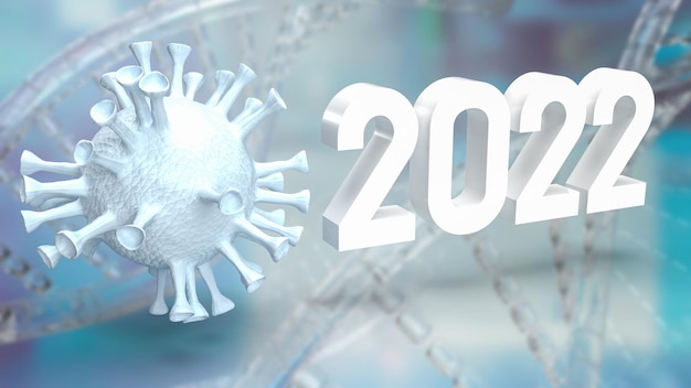 El virus y el número 2022 para brotes o concepto médico representación 3d