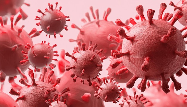 Virus o bacterias microscópicas abstractas Microbiología y biología renderización 3D Fondo científico