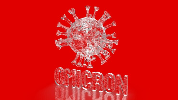 Foto el virus omicron sobre fondo rojo para covid 19 o concepto médico representación 3d