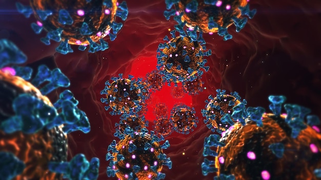Virus en el sistema circulatorio Fondo para publicidad en escena de salud y microbiología