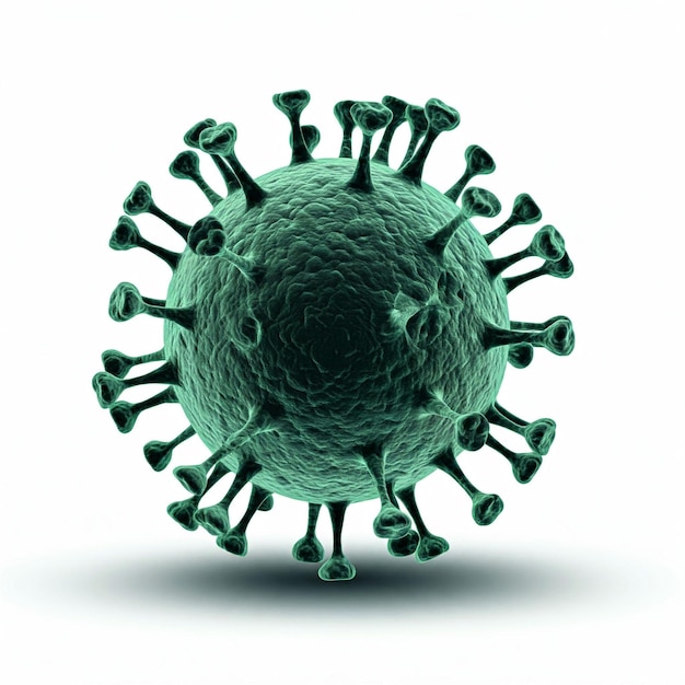 un virus verde con gente de pie a su alrededor
