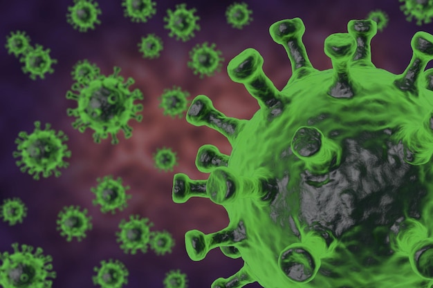 Virus verde de renderizado 3D para usos médicos