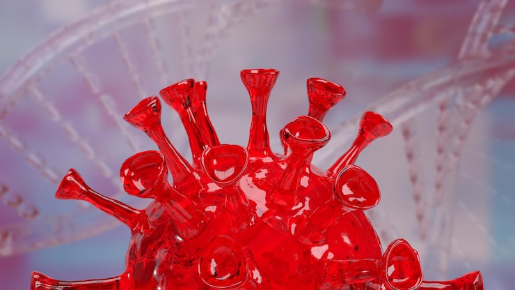 Foto vírus vermelho na renderização 3d de fundo sci