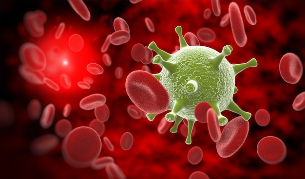 Virus del VIH en el torrente sanguíneo en el fondo de color