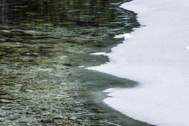 Visão aberta de blocos de gelo em um lago congelado