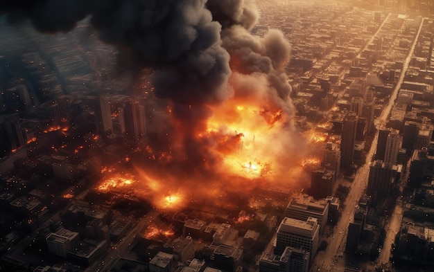 Visão abstrata da cidade em chamas do Apocalipse Manipulação de fotos