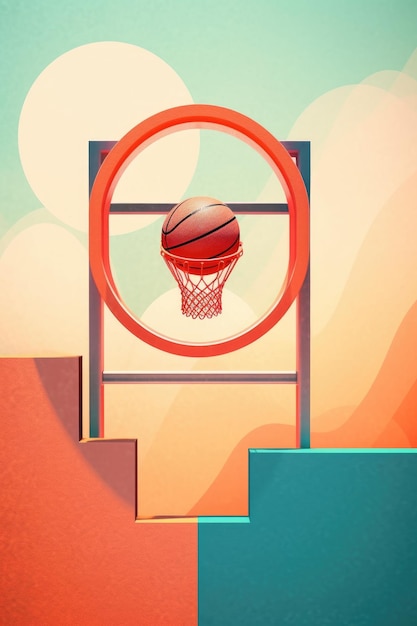 Visão abstrata da tabela de basquete e aro com espaço de cópia criado com generative ai