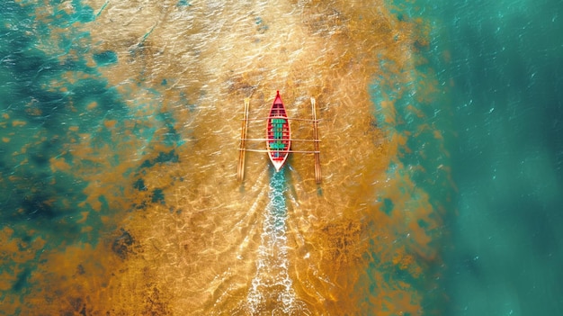 Foto visão aérea de um barco na água com uma pessoa nele