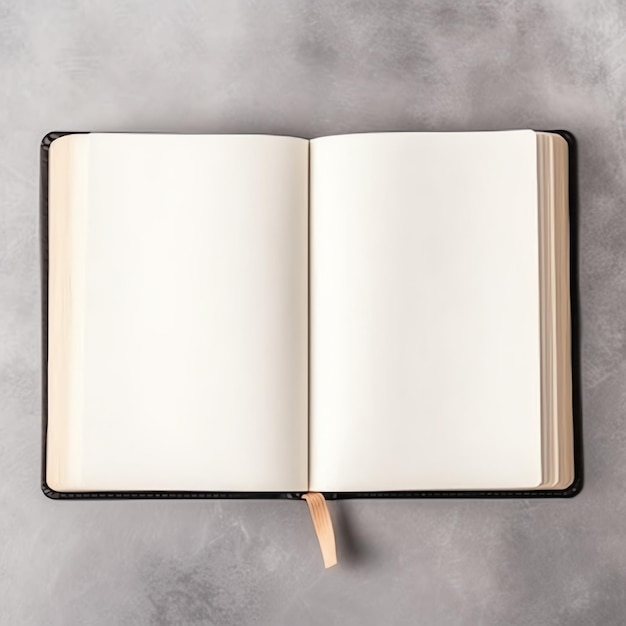 Foto visão aérea do livro aberto com páginas em branco vazias composição do caderno para revistas de catálogo