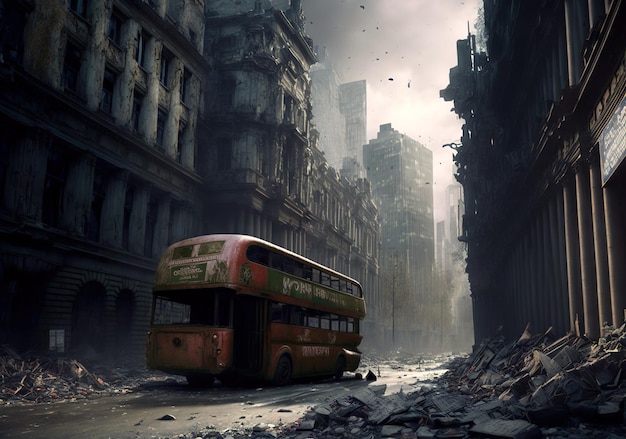 Visão apocalíptica de Londres destruída após o apocalipse após a IA generativa da guerra mundial