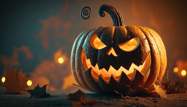 Visão aproximada da abóbora de halloween com desfoque de fundo de halloween Generative ai