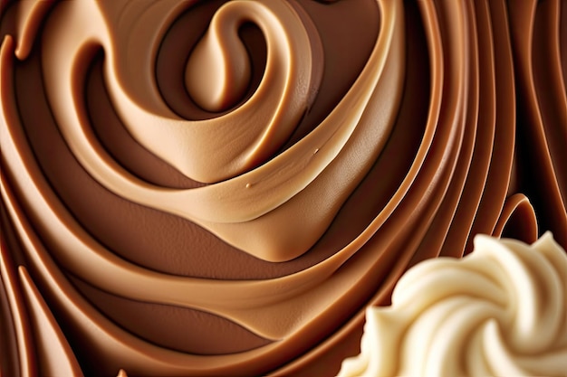 Visão aproximada de um padrão de redemoinho de chocolate em uma sobremesa Generative AI