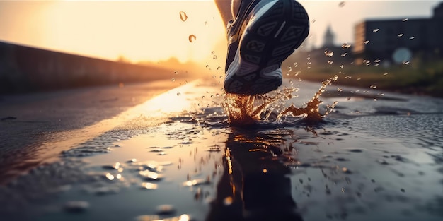 Visão aproximada do sprint de tênis esportivo corredor correndo na pista