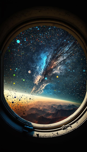 Visão Arafed da Terra a partir de uma janela generativa da estação espacial ai
