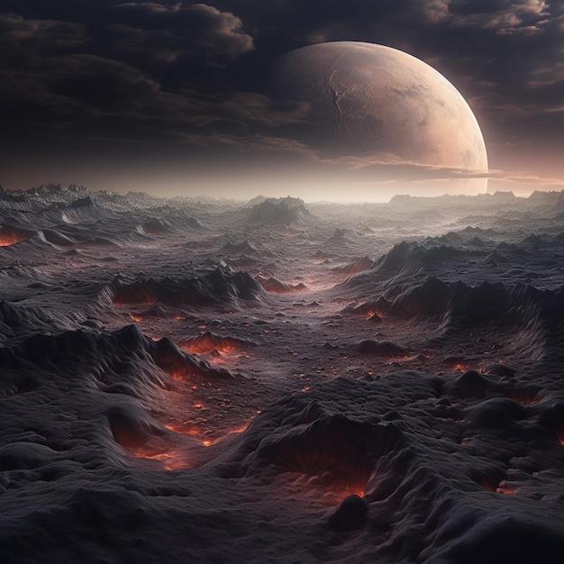 Visão Arafed de um planeta com uma lua na distância generativa ai