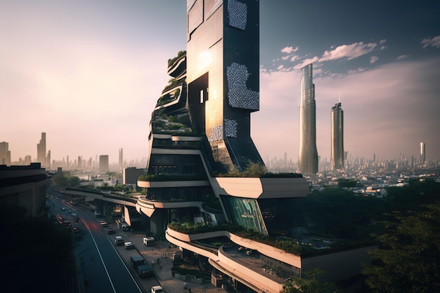 Visão arquitetônica de uma cidade futurista