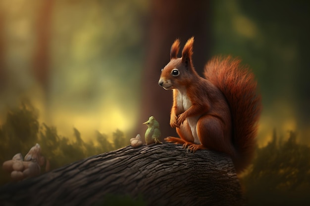 Visão de arte na natureza selvagem Esquilo vermelho bonito Rede neural AI gerada