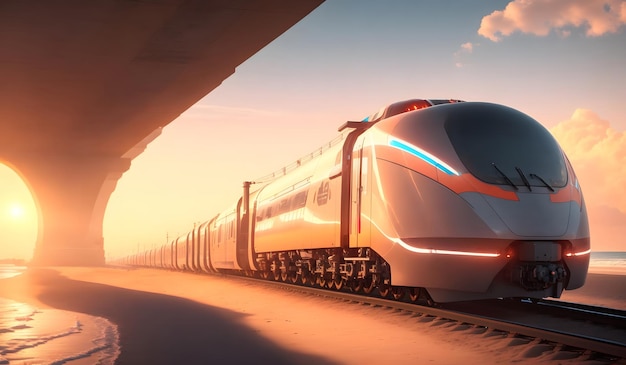 Visão de comboio futurista moderno de alta velocidade Inteligência Artificial Gerativa