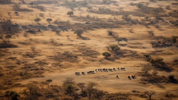 visão de drone da paisagem seca da savana IA geradora