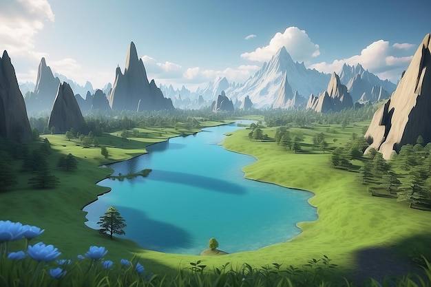 Visão de paisagem natural gráfica em 3D