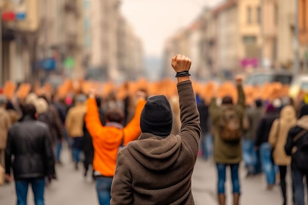 Foto visão de pessoas protestando na multidão na ia generativa da rua da cidade