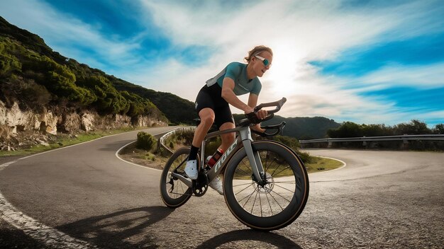 Foto visão de um ciclista a partir de um drone