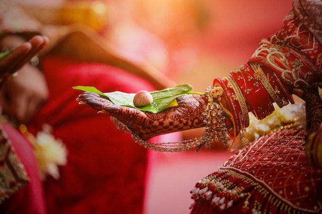 Visão do casamento com rituais hindus tradicionais