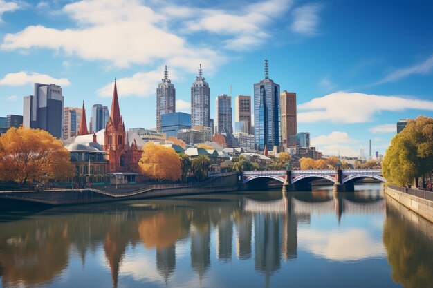 Foto visão do horizonte de melbourne do rio yarra, na austrália