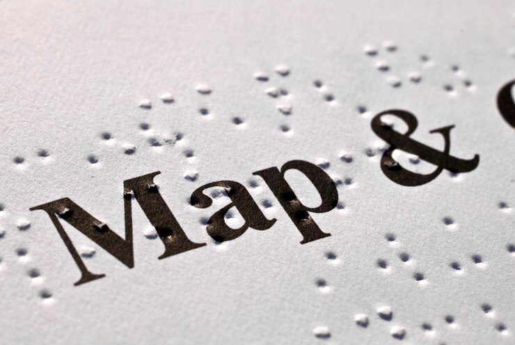 Foto visão em alto ângulo do texto em braille