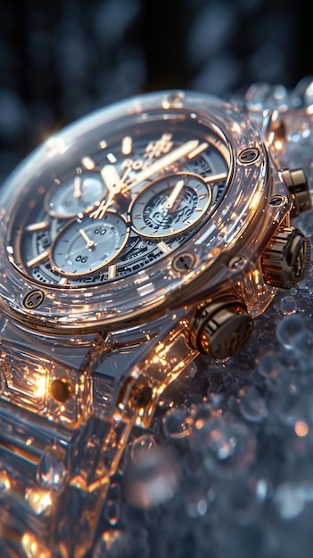 Visão frontal de um relógio de pulso um conceito de cartaz de relógia de luxo