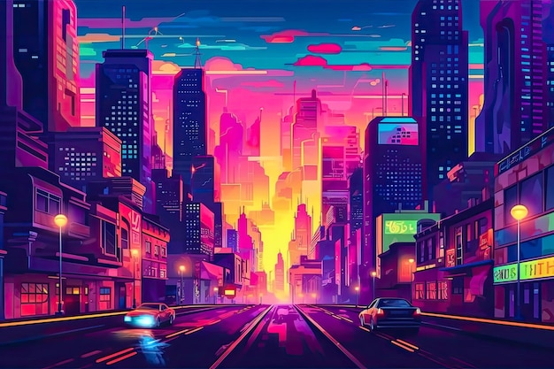 Visão futurista de uma cidade com cores vibrantes Ilustração abstrata Generative AI