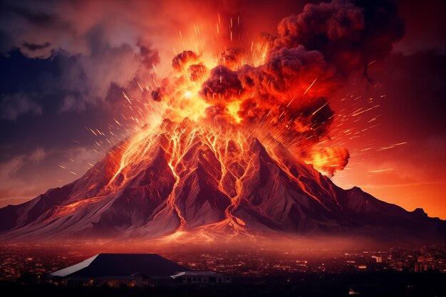 Visão geral do vulcão Etna durante a erupção