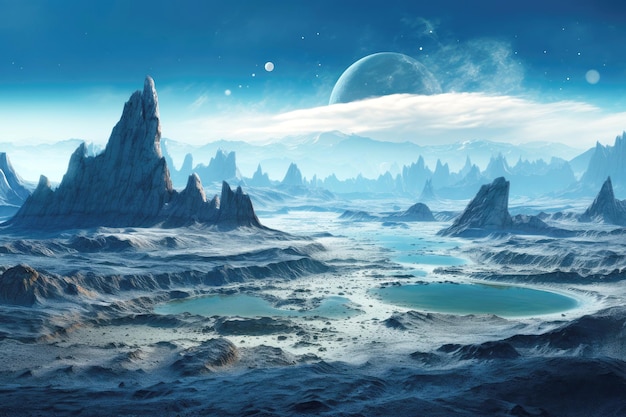 Visão irreal fantástica do cosmos lunático do mundo alienígena