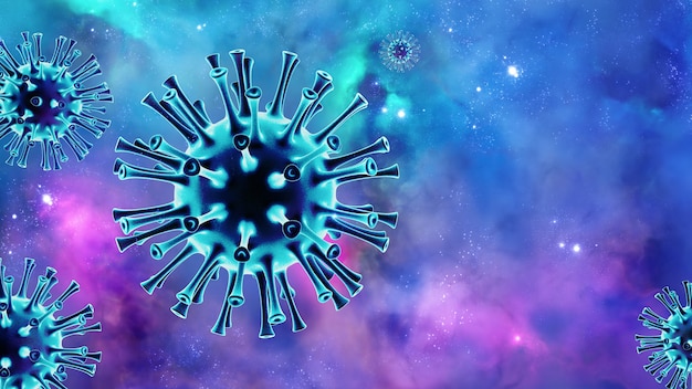 Visão microscópica das células do vírus influenza. Ilustração médica 3D