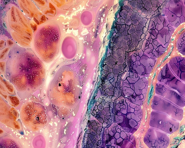 Foto visão microscópica do epitélio respiratório com tecido mucoso sob microscopia histológica