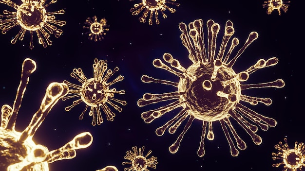 Visão microscópica do vírus infeccioso Conceito de vírus da gripe micróbio renderização em 3D