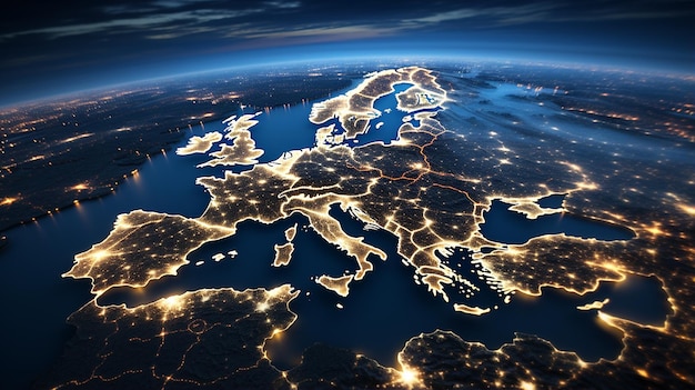 visão noturna da europa na terra