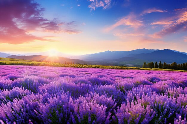 Visão panorâmica da lavanda