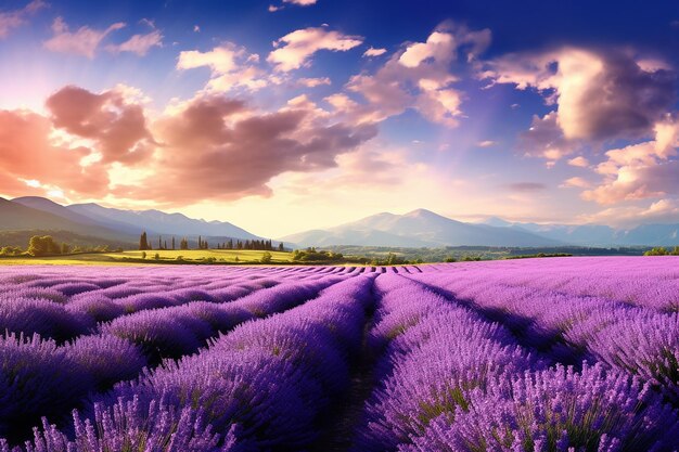 Visão panorâmica da lavanda