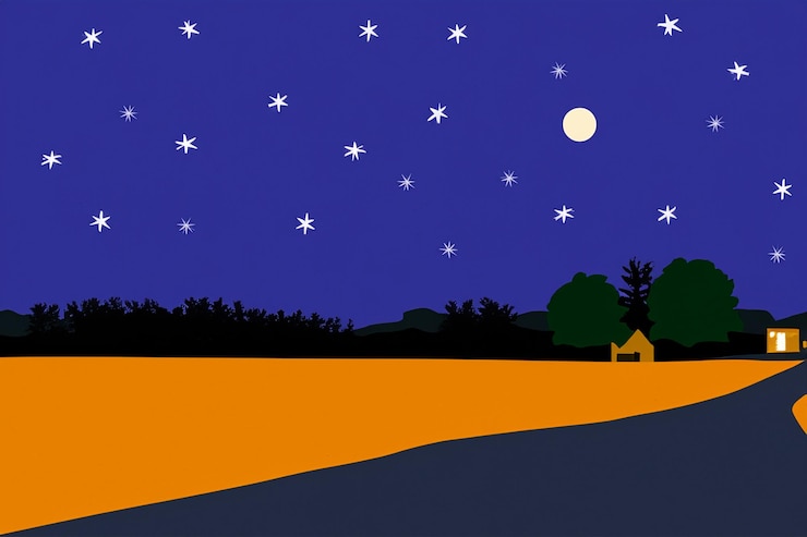 Foto visão rural vetorial à noite
