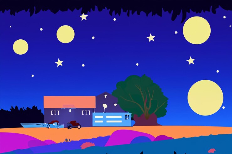 Foto visão rural vetorial à noite