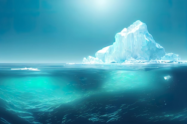 Visão subaquática do iceberg com belo mar transparente na