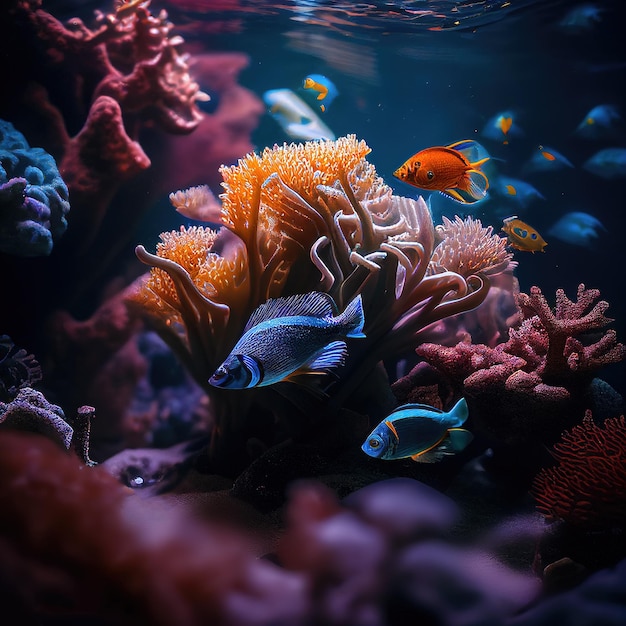 Visão subaquática do recife de coral Vida em águas tropicais
