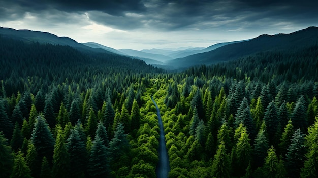 Visão superior de uma densa floresta verde na natureza vista de drone da reserva AI gerada