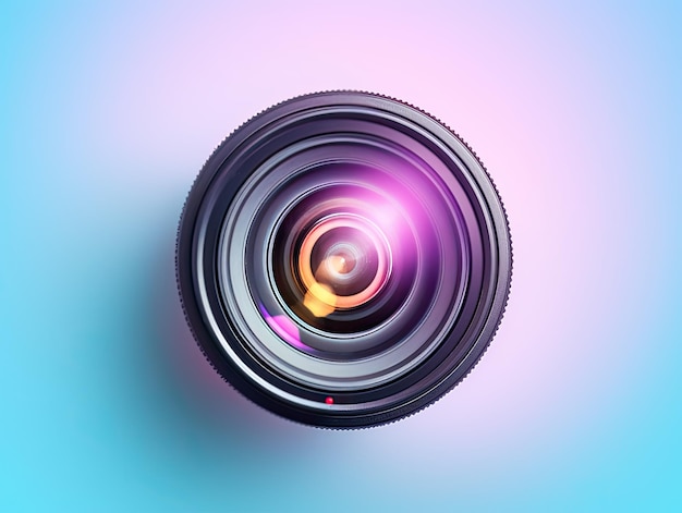 Visão superior do fundo brilhante do estúdio da lente da câmera fotográfica IA generativa
