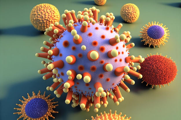 Visión abstracta del virus de la indluenza o covid 19 nuevo coronavirus a través del microscopio Arte generado por redes neuronales