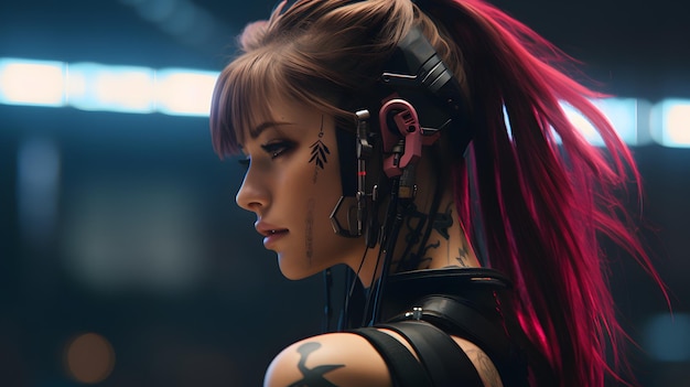 visión amplia mujer cyberpunk estética ai generar